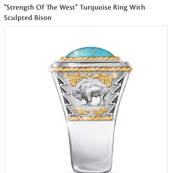 "Strength Of The West" Turquoise Ring With Sculpted Bison New in Box Size 14 - Picture 2 of 6
